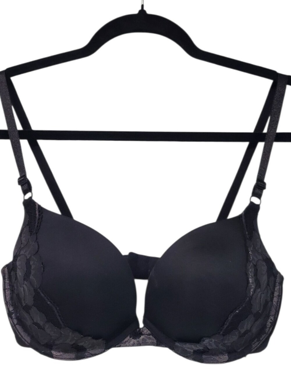 Maidenform Push Up Bra Lace Black Floral Romantic Adjustable 36D Formal Evening